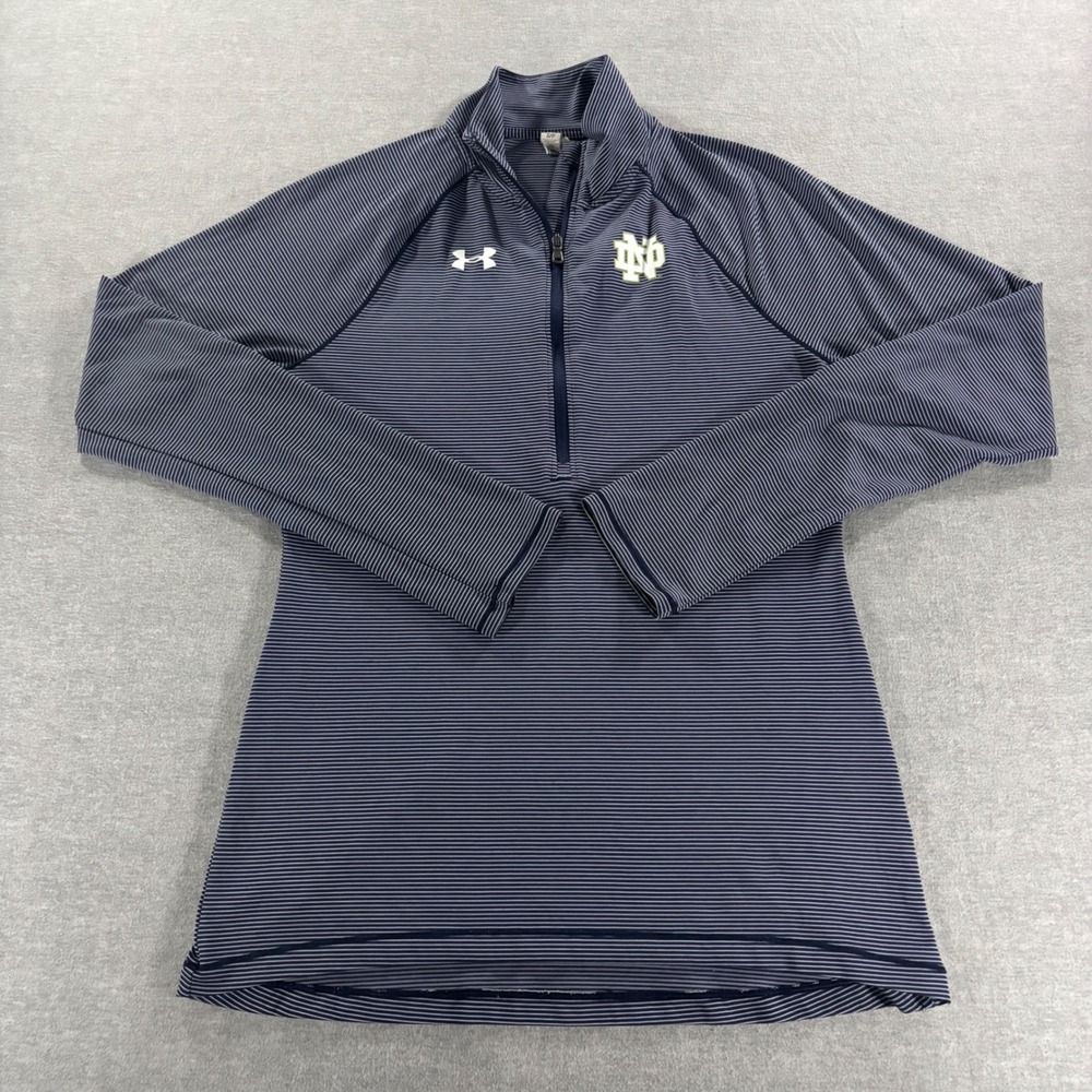 Under Armour Notre Dame Fighting Irish Navy Striped HeatGear 1/4 Zip Pullover S - Picture 2 of 8